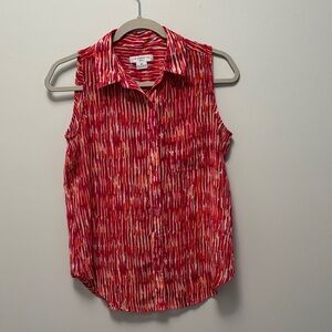 Liz Baker Red and Orange Sleeveless Button Down Shirt